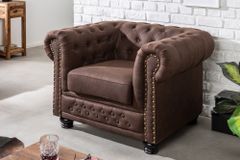 Chesterfield Sessel 110cm vintage braun mit Knopfheftung und Federkern