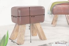 Retro Sitzhocker TURNBOCK 40cm mit Echtleder Bezug Mangoholz Hocker