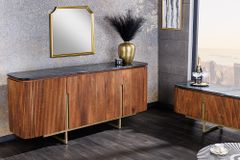 Design TV-Board GATSBY 160cm braun gold Mangoholz Marmor Metallgestell