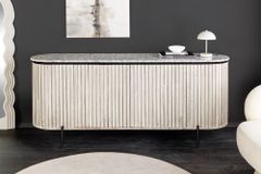 Massives Sideboard ADLON 170cm grau gebürstet Mangoholz mit weißer Marmorplatte