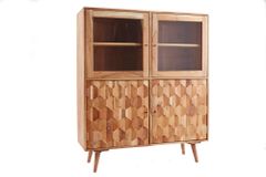 Massivholz Highboard MYSTIC LIVING 140cm Akazie natur Vitrine 3D-Oberfläche
