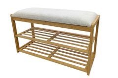 Stilvolle Schuhbank ZEN-BO 80cm natur beige Bambus Regal Sitzbank mit Stauraum