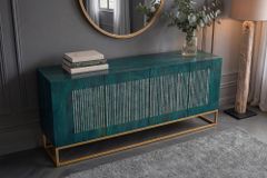 Massives Sideboard ONYX 180cm türkis Mangoholz Achat Edelstein gold Metallgestell