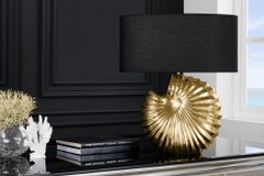 Design Tischlampe SHELL 60cm gold schwarz Metall Stoffschirm maritim