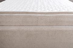 Modernes Boxbett ART DECO 180x200cm greige Bouclé mit Stauraum Matratze und Topper