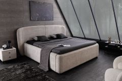 Modernes Boxbett ART DECO 160x200cm greige Bouclé mit Stauraum und Lattenrost