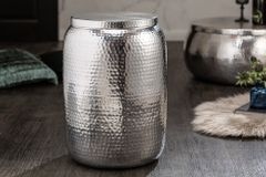Handgefertigter Beistelltisch ORIENT STORAGE 50cm silber Hammerschlag Design mit Stauraum rund