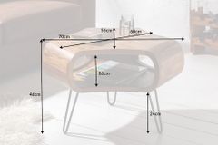 Retro Couchtisch ORGANIC LIVING 70cm braun Sheesham Massivholz stone finish Stauraum