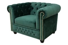 Barocker Sessel CHESTERFIELD flaschengrün Samt Federkern mit Knopfheftung