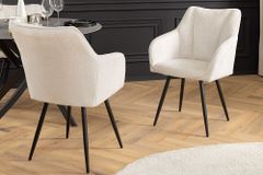 Drehbarer Retro Stuhl AVIGNON beige Chenille schwarze Metallbeine