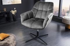 Drehbarer Sessel PAPILLON grau Samt schwarz Metall höhenverstellbar mit Armlehne