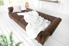Chesterfield 3-Sitzer Sofa MAISON BELLE AFFAIRE 220cm antik braun Microfaser mit Schlaffunktion