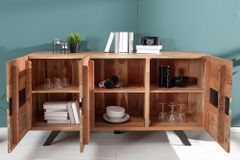 Massivholz Sideboard AMAZONAS 150cm Akazie natur Metall schwarz Baumkante