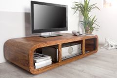Massivholz Couchtisch CURVED 100cm braun Sheesham stone finish TV-Lowboard Stauraum