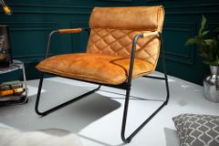 Retro Lounge Sessel MUSTANG LOUNGER senfgelb Samt mit Ziersteppung