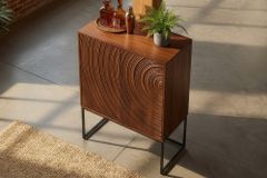 Design Highboard ORBIT 120cm braun Mangoholz mit 3D-Front schwarz Metall