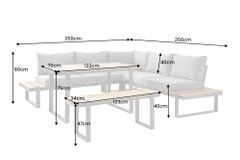 Wetterfestes Gartenmöbel Set TAMPA LOUNGE 250cm grau Aluminium inkl. Sitzbank Tisch Kissen