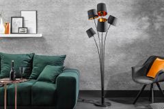 Design Stehlampe LEVELS 176cm mit 5 Leinenschirmen schwarz gold Stehleuchte