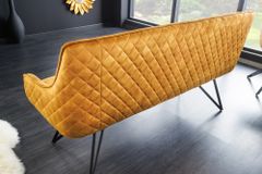 Design Sitzbank EUPHORIA 160cm senfgelb Samt Retrostil Ziersteppung Hairpin Legs Metallbeine Armlehnen