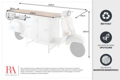 Extravaganter Barschrank SCOOTER 250cm weiß Retro-Konsole Motorroller mit Mangoholz Upcycling