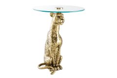Runder Beistelltisch WILDLIFE PANTHER 60cm gold antik Metall Glas Skulptur handmade