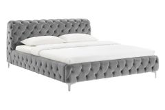 Design Bett MODERN BAROCK 160x200cm grau Samt Chesterfield Doppelbett