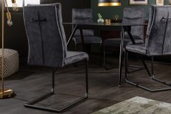 Moderner Freischwinger Stuhl COMFORT grau Samt mit Komfortgriff