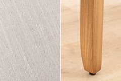 Design Stuhl CASA beige Leinen Massivholzbeine mit Zierknöpfen und Nackenrolle