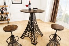 Runder Bartisch PARIS LOFT 105cm dunkelbraun Mangoholz Eiffelturm-Design