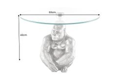 Runder Couchtisch WILDLIFE KONG 60cm silber Metall Glas Affenfigur Gorilla Skulptur handmade