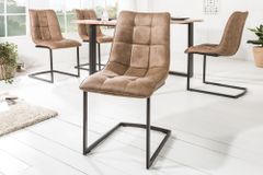 Design Freischwinger Stuhl MIAMI taupe antik Microfaser Metallgestell matt schwarz