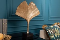 Dekorative Skulptur GINKGO LEAF 44cm gold handmade Metall mit Marmorsockel