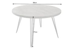 Runder Esstisch SCORPION 80cm grau Mangoholz massiv schwarze Metallbeine Hairpin Legs