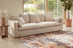 Großes 3-Sitzer Sofa HEAVEN 200cm natur beige Leinenstoff Federkern Hussensofa