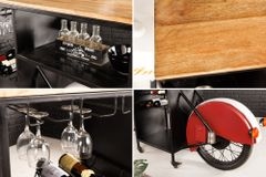 Design Bartisch EASY RIDER 230cm weiß rot schwarz Mangoholz Motorrad Upcycling