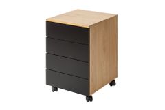 Moderner Rollcontainer STUDIO 40cm Eichenoptik schwarz 4 Schubladen