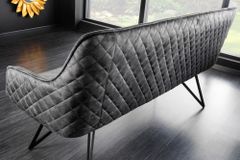 Design Sitzbank EUPHORIA 160cm dunkelgrau Samt Retrostil Ziersteppung Hairpin Legs Metallbeine Armlehnen