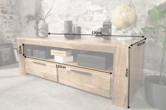 Massives TV-Board IRON CRAFT 130cm Mangoholz Lowboard 2 Schubladen