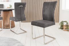 Freischwinger Stuhl SAMSON vintage grau Edelstahlrahmen mit Komfortgriff