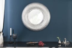 Handgearbeiteter Wandspiegel ORIENT 60cm silber im Hammerschlag Design aus Metall