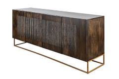 Massives Sideboard ONYX 180cm dunkelbraun Mangoholz Edelstein Achat gold Metallgestell