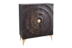 Handgearbeitetes Highboard GOLDEN SUNSET 120cm mit 3D Schnitzereien schwarz gold Mangoholz