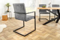Industrial Freischwinger Stuhl LOFT vintage grau Microfaser mit Armlehne Eisengestell