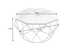Eleganter Couchtisch DIAMOND 70cm weiß messing mit Marmorplatte