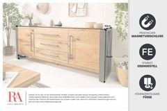 Massivholz Sideboard THOR 200cm mit Schubladen natur Wildeiche geölt Metall schwarz