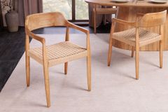 Design Armlehnen-Stuhl KENNEDY natur aus recyceltem Pinienholz mit Korbgeflecht