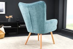 Moderner Sessel SCANDINAVIA blau Strukturstoff Massivholz-Beine mit Armlehnen