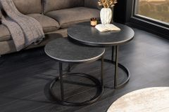 Rundes 2er Set Couchtische ELEGANCE 75cm anthrazit Keramik schwarz Metall
