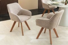 Design Stuhl LIVORNO beige Strukturstoff Massivholzbeine drehbar Auto-Return-Funktion