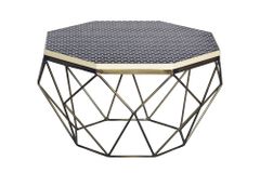 Couchtisch DIAMOND 70cm schwarz weiß messing Mosaik Kunsthandwerk